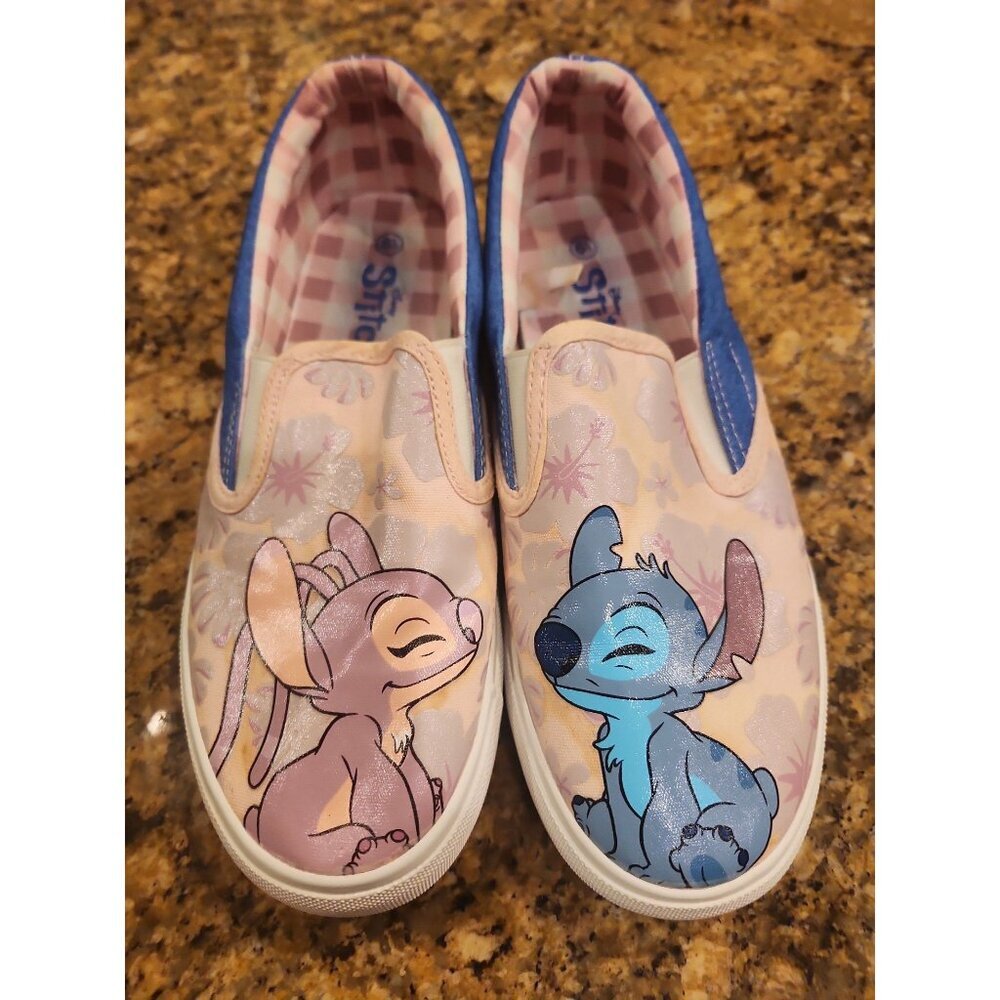 Disney Stitch & Angel Low Top Slip-on Sneakers Pink Shoes‎ girls Sz 6.5